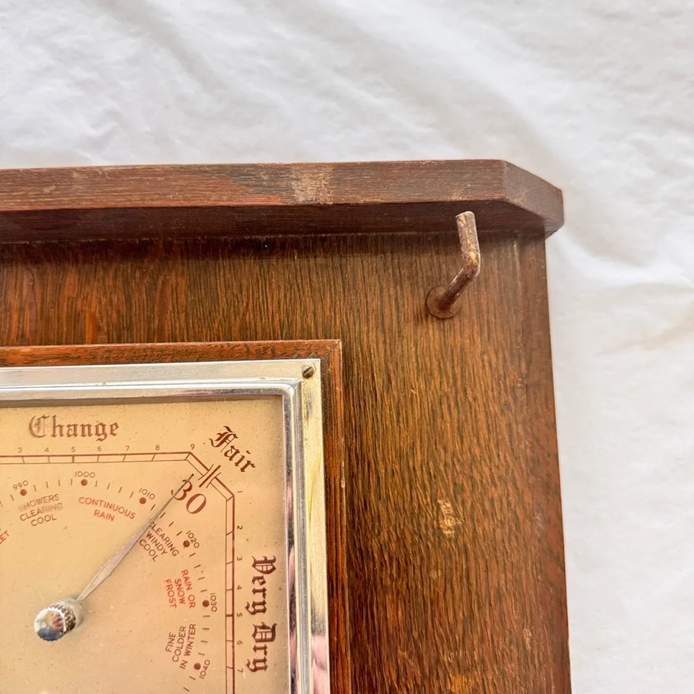 SB British Made Vintage Wooden Wall Clock Barometer w Key Hooks Hangers